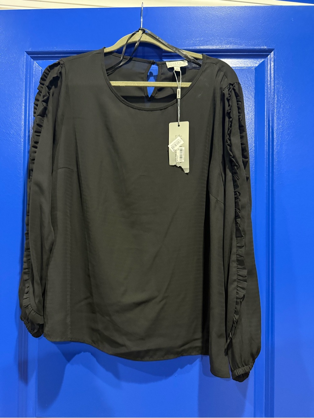 Worthington Black Long-Sleeve Ruffle-Trim Blouse